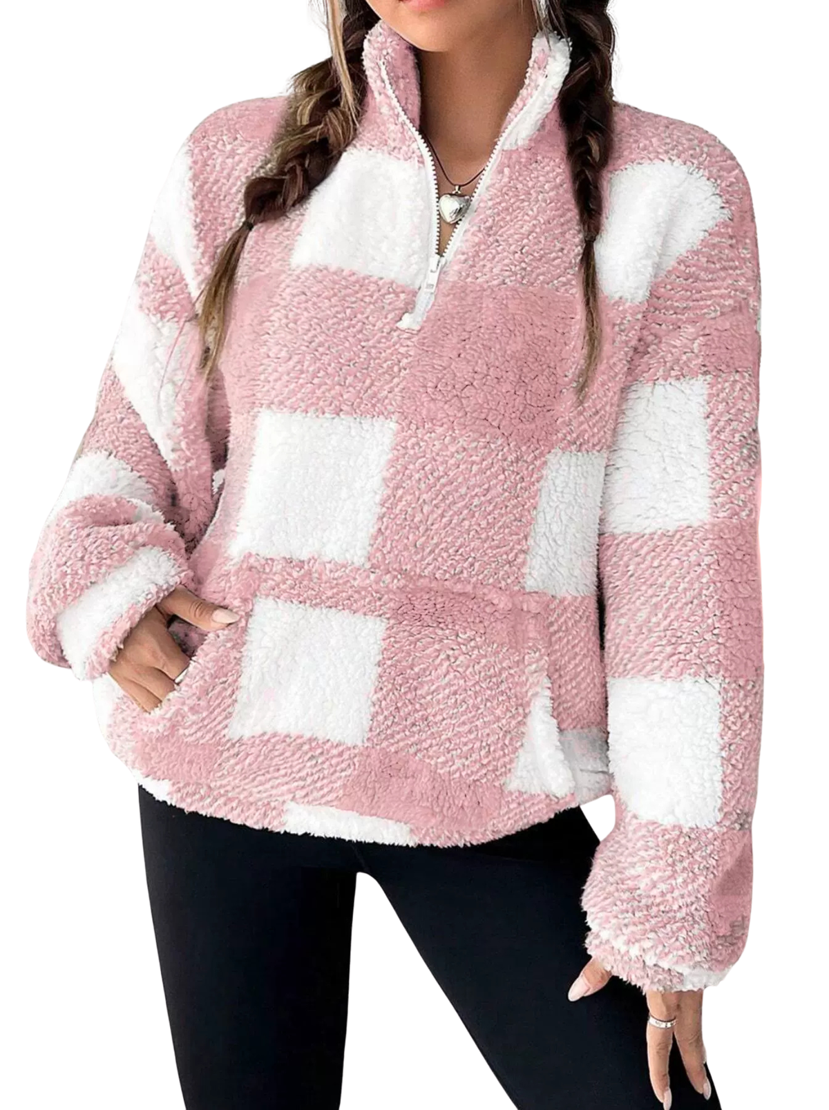 Women's Plaid Half Zip Pullover — Cozy Casual Sweatshirt 3