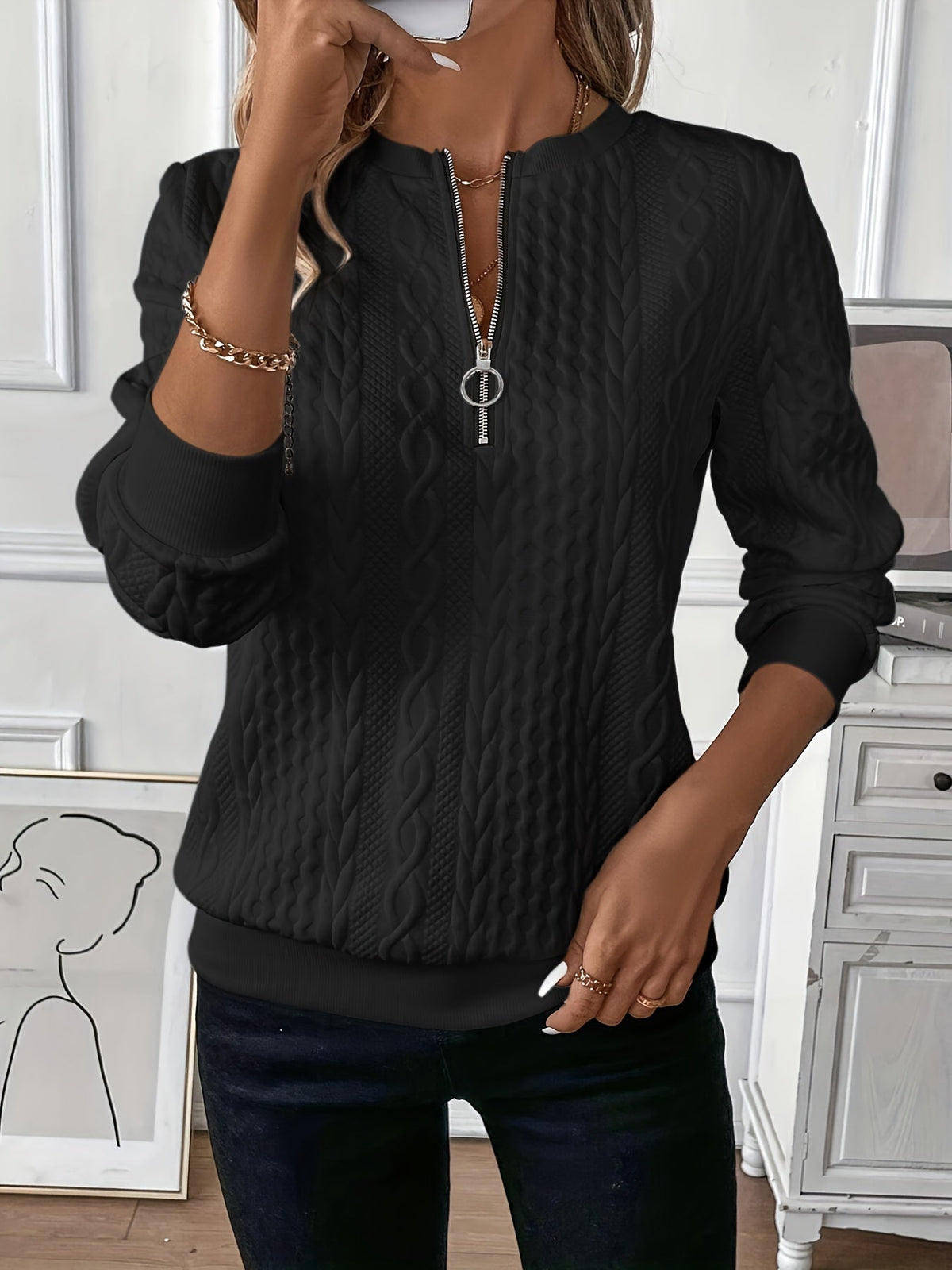 Women's Hooded Zipper Sweater — Cozy Loose Fit Pullover 9