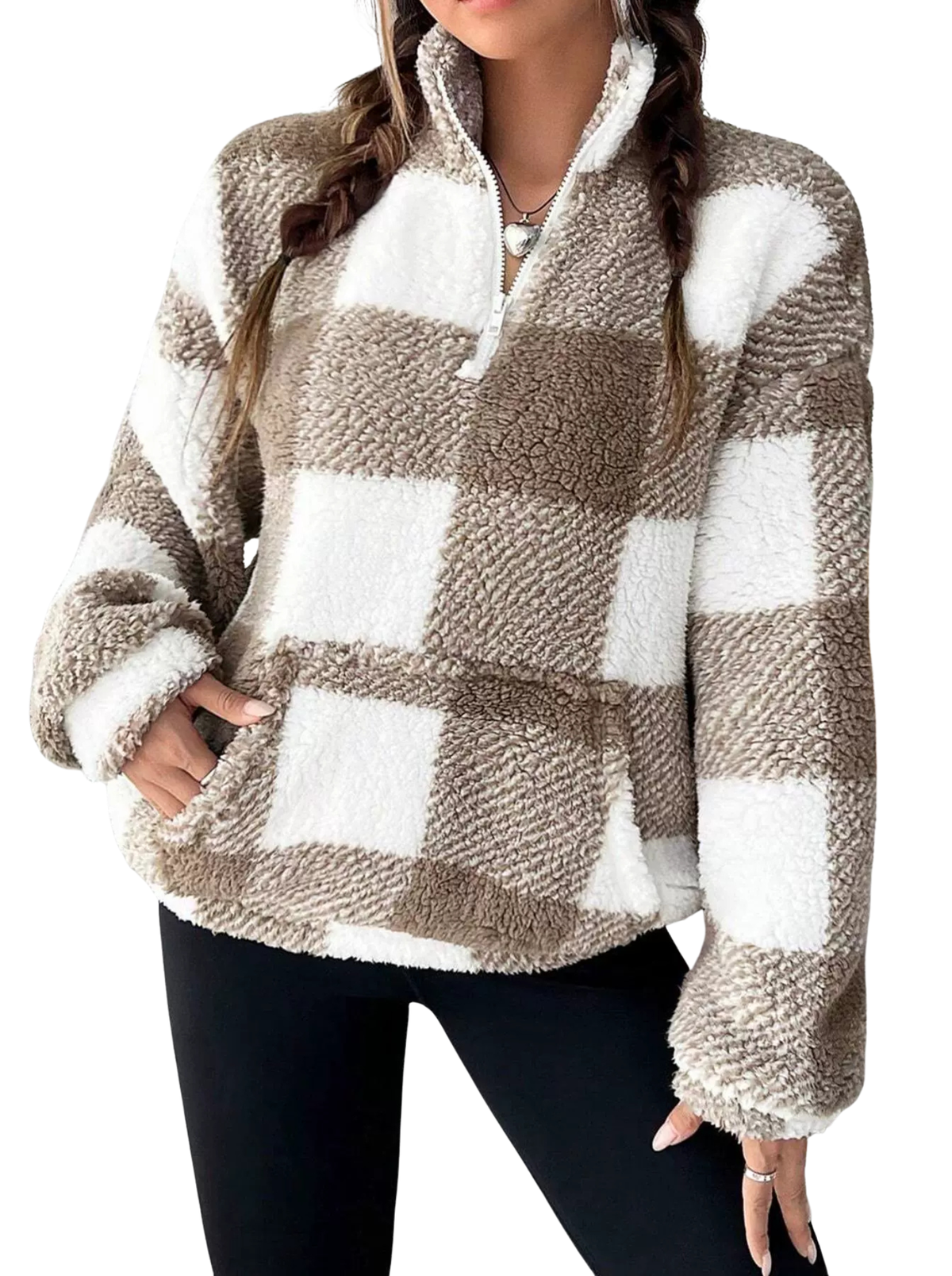 Women's Plaid Half Zip Pullover — Cozy Casual Sweatshirt 1