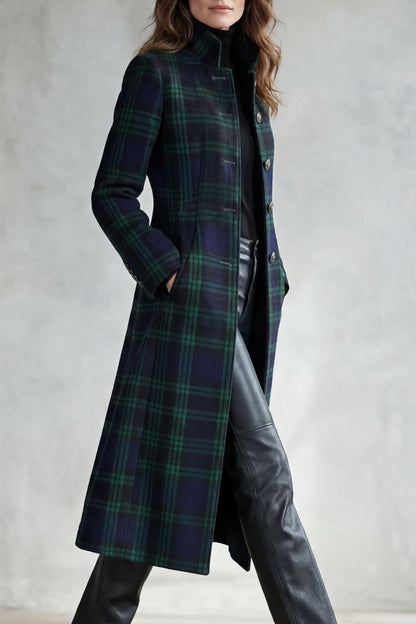 Highland Check Wool Blend Coat — Women's Tartan Silhouette 3