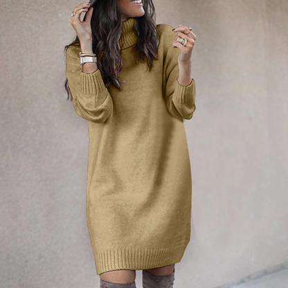 Women's Turtleneck Knit Jumper Dress — Oversized Long Sleeve 3