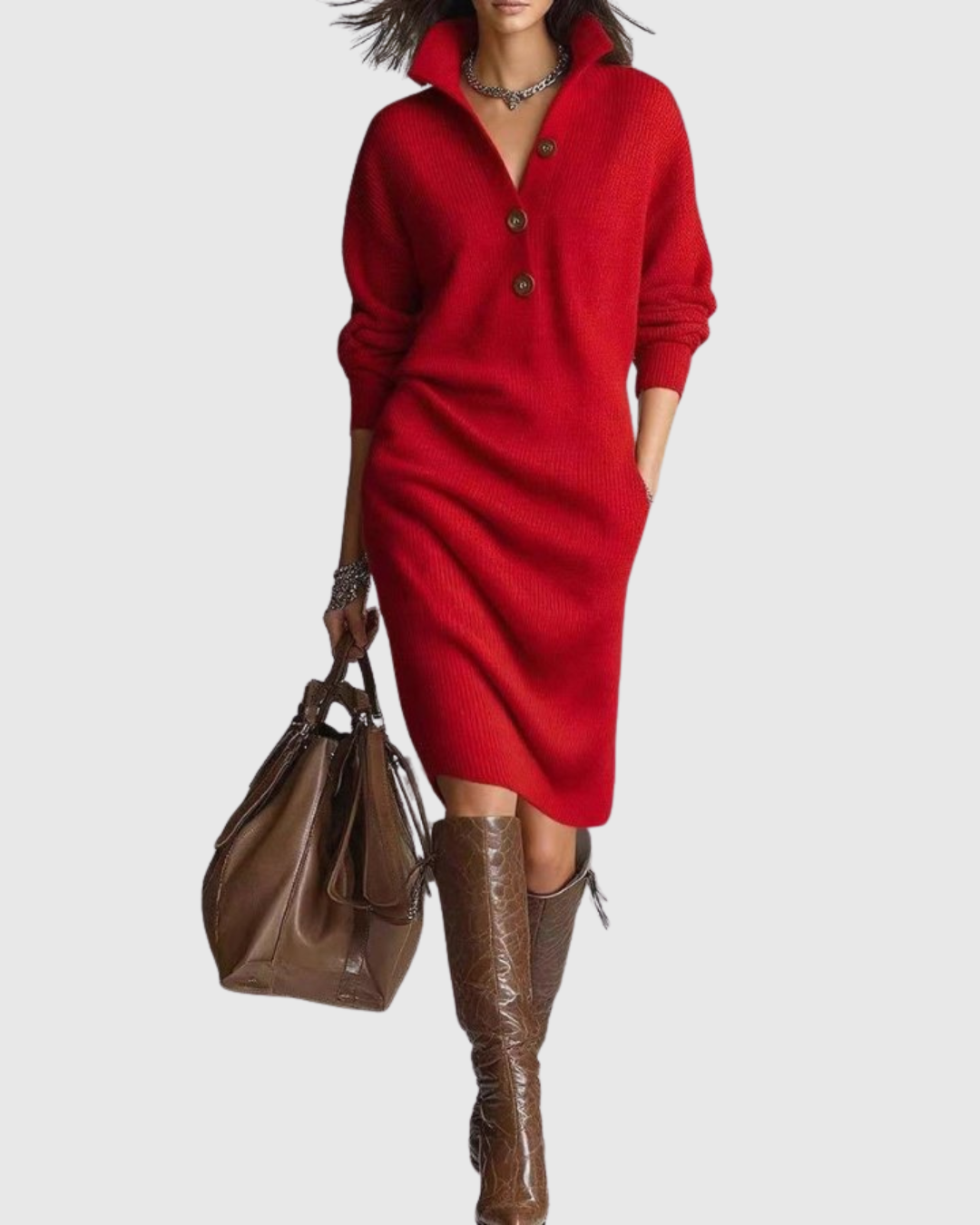 Arianell Wool Knit Midi Dress — Ribbed Button-Up Winter 3
