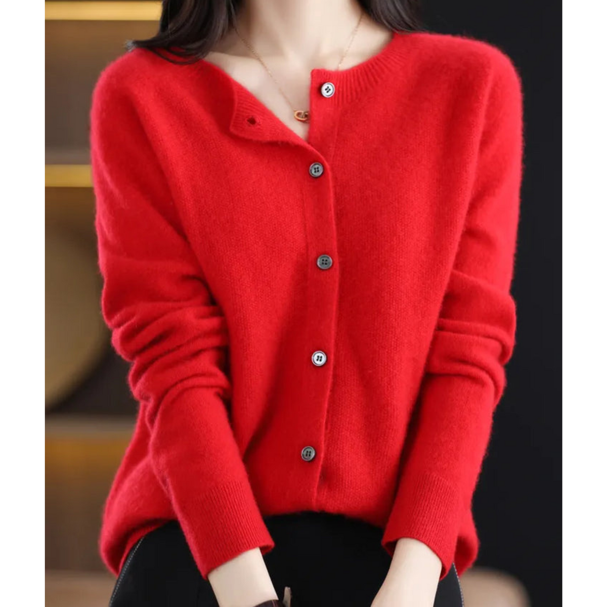 Merino Wool Cardigan — Women's Elegant O-Neck Knit 14