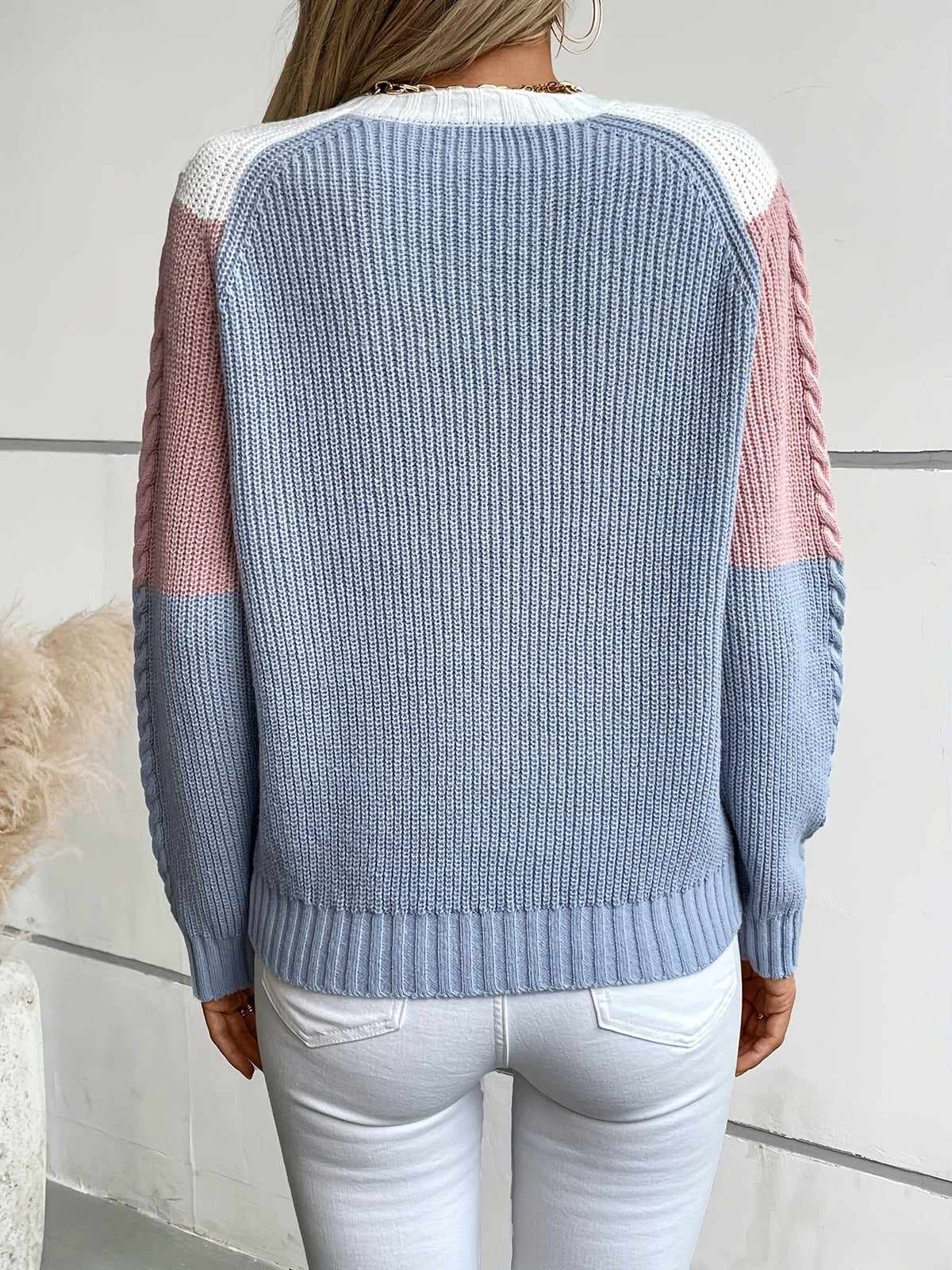 Colour Block Cable Knit Sweater — Chevron Panel Design 2