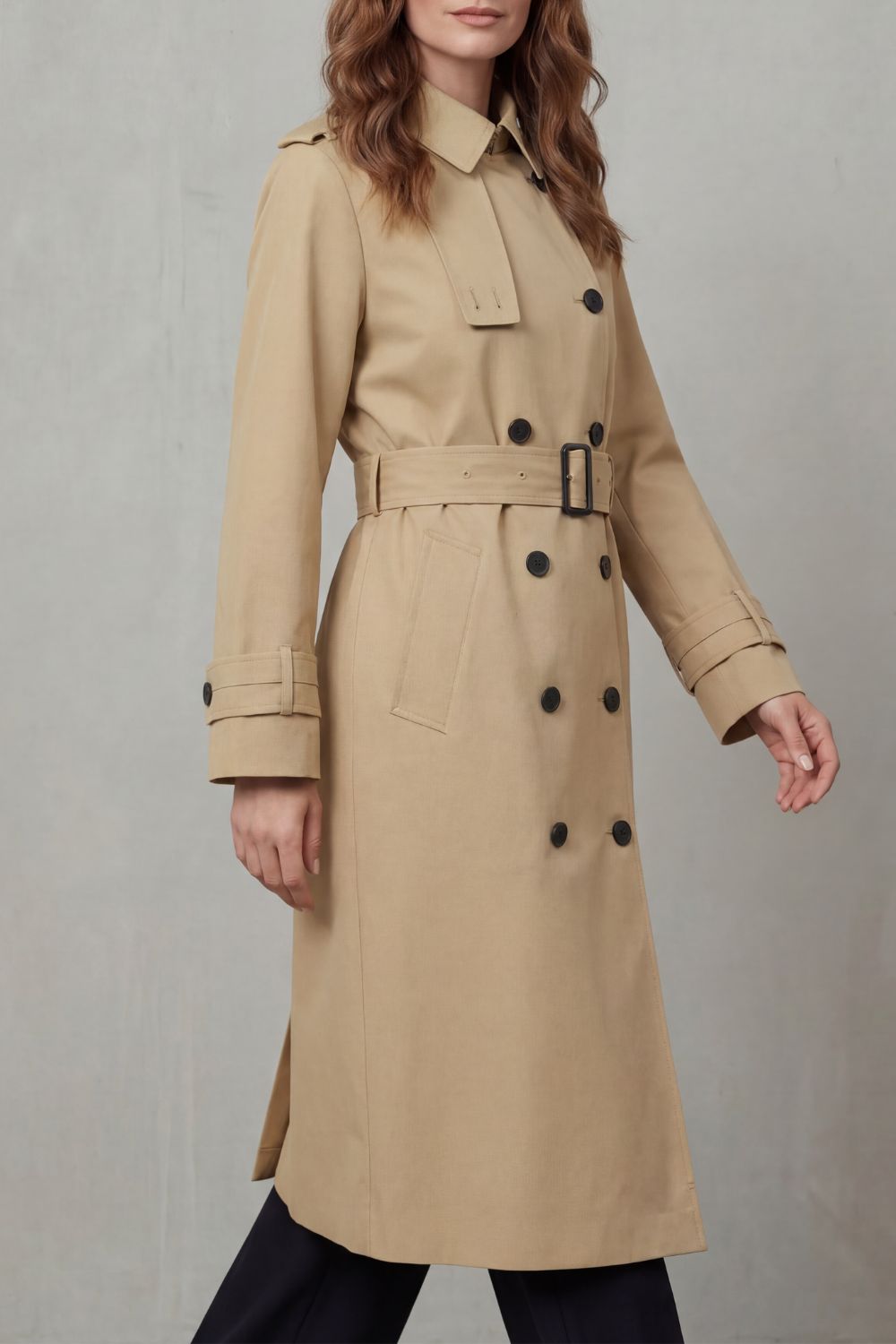 Women's Double-Breasted Trench Coat — Belted Classic Fit 4