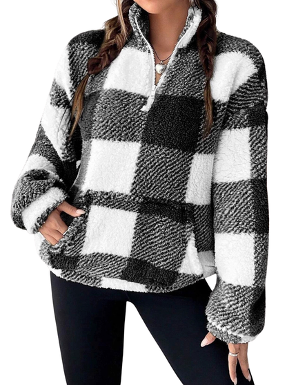 Women's Plaid Half Zip Pullover — Cozy Casual Sweatshirt 2