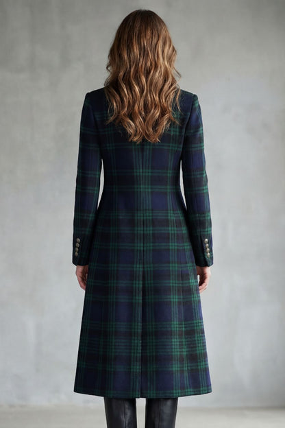 Highland Check Wool Blend Coat — Women's Tartan Silhouette 4