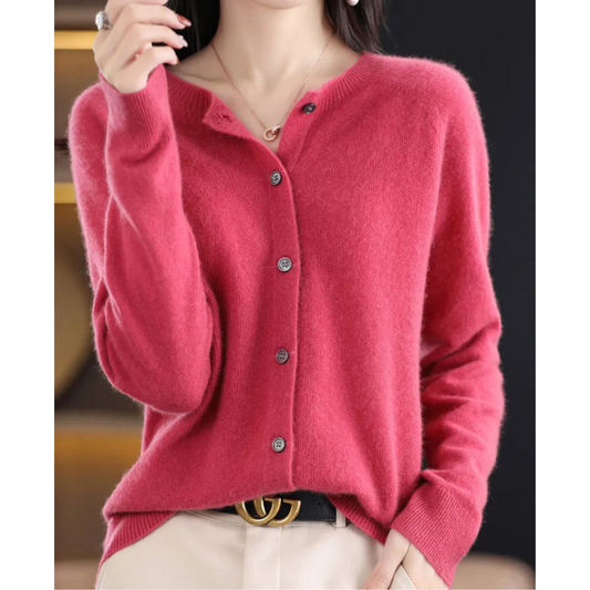 Merino Wool Cardigan — Women's Elegant O-Neck Knit 1