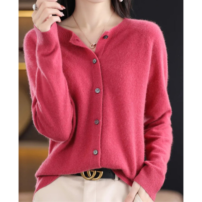 Merino Wool Cardigan Women — Elegant O-Neck Winter Knit