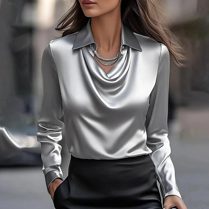 Merlina Draped Neckline Satin Blouse — Elegant Women's Top 3