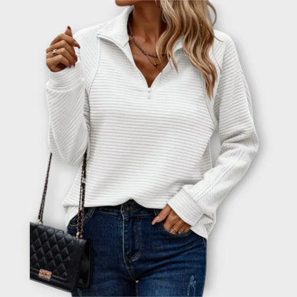 Women's Half-Zip Jumper — Collared V-Neck, Relaxed Fit, Knit Pullover