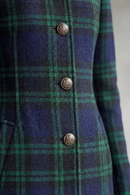 Highland Check Wool Blend Coat — Women's Tartan Silhouette 5