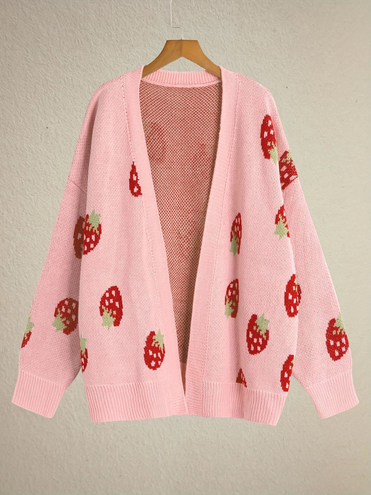 Strawberry Motif Knit Cardigan — Oversized Button Front 6