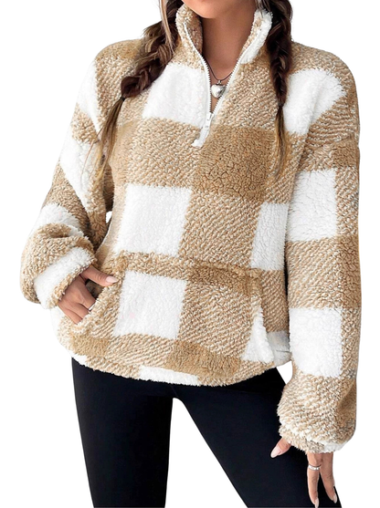 Women's Plaid Half Zip Pullover — Cozy Casual Sweatshirt 4