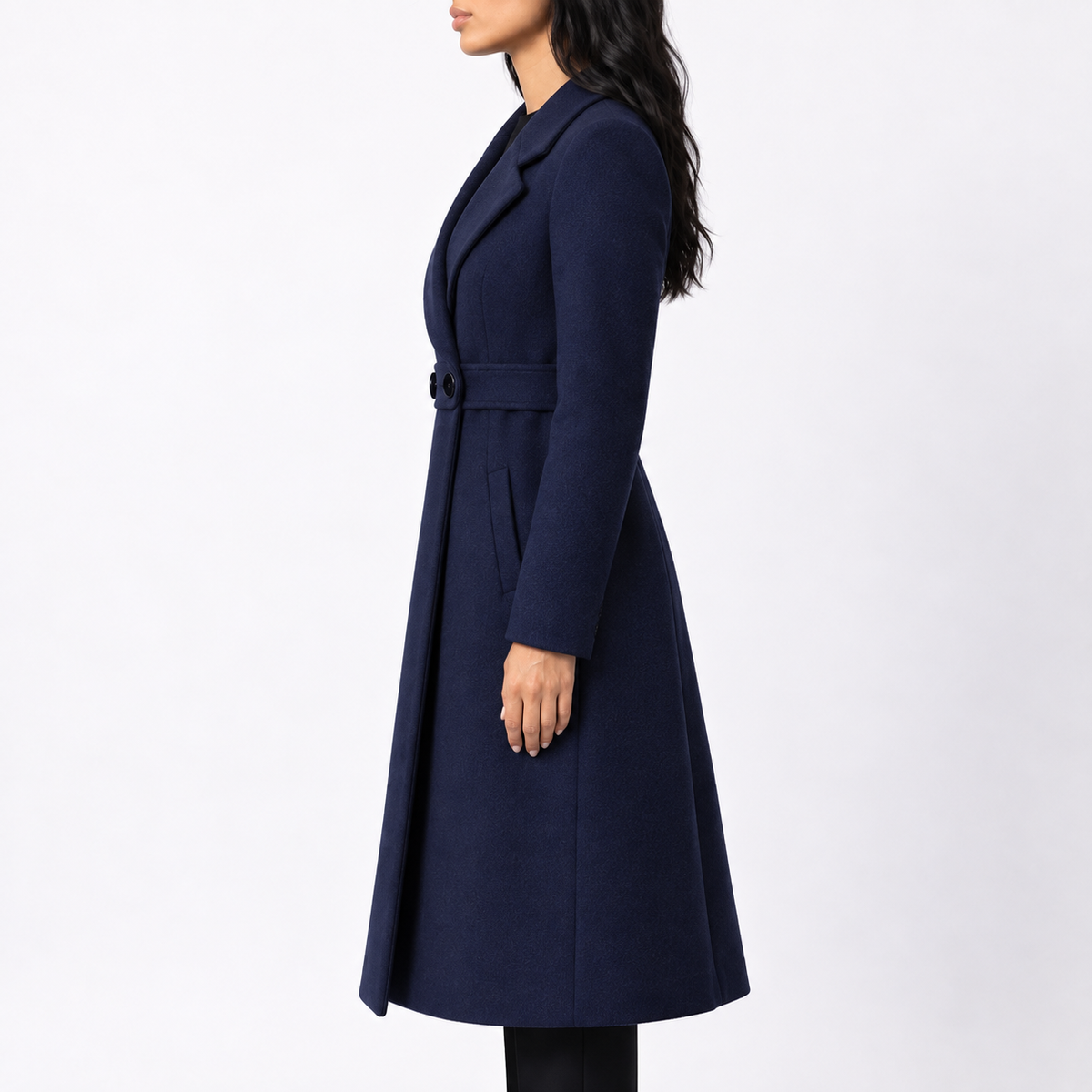 Women's Long Belted Wool-Look Winter Coat — Wide Lapels 2