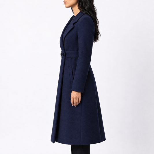 Women's Long Belted Wool Winter Coat — Wide Lapels 2