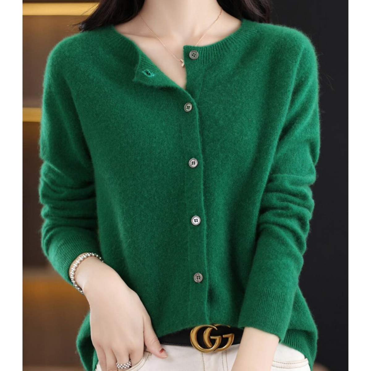 Merino Wool Cardigan — Women's Elegant O-Neck Knit 12