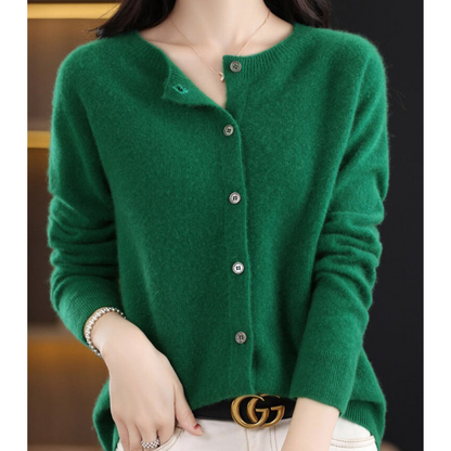 Merino Wool Cardigan — Women's Elegant O-Neck Knit 12