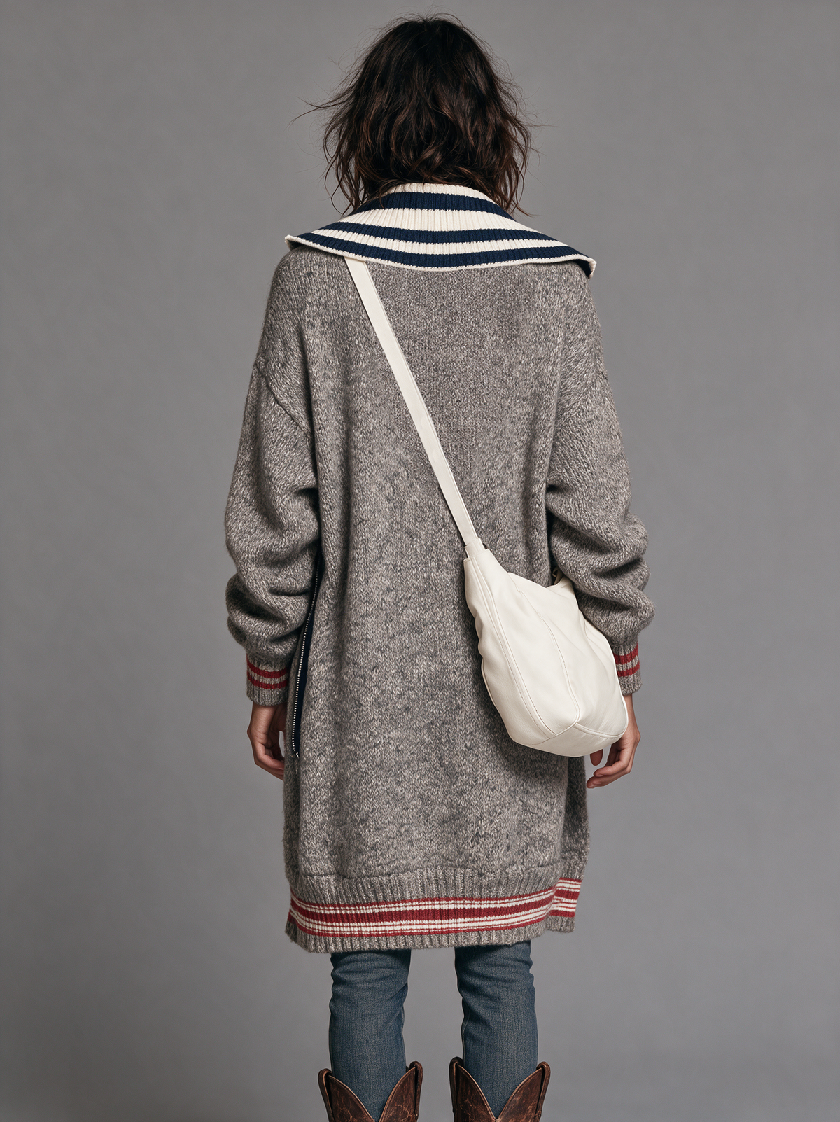 Women's Vintage Colour-Block Zip-Up Mid-Length Cardigan 10