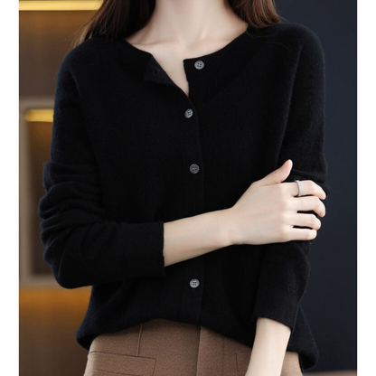 Merino Wool Cardigan — Women's Elegant O-Neck Knit 6