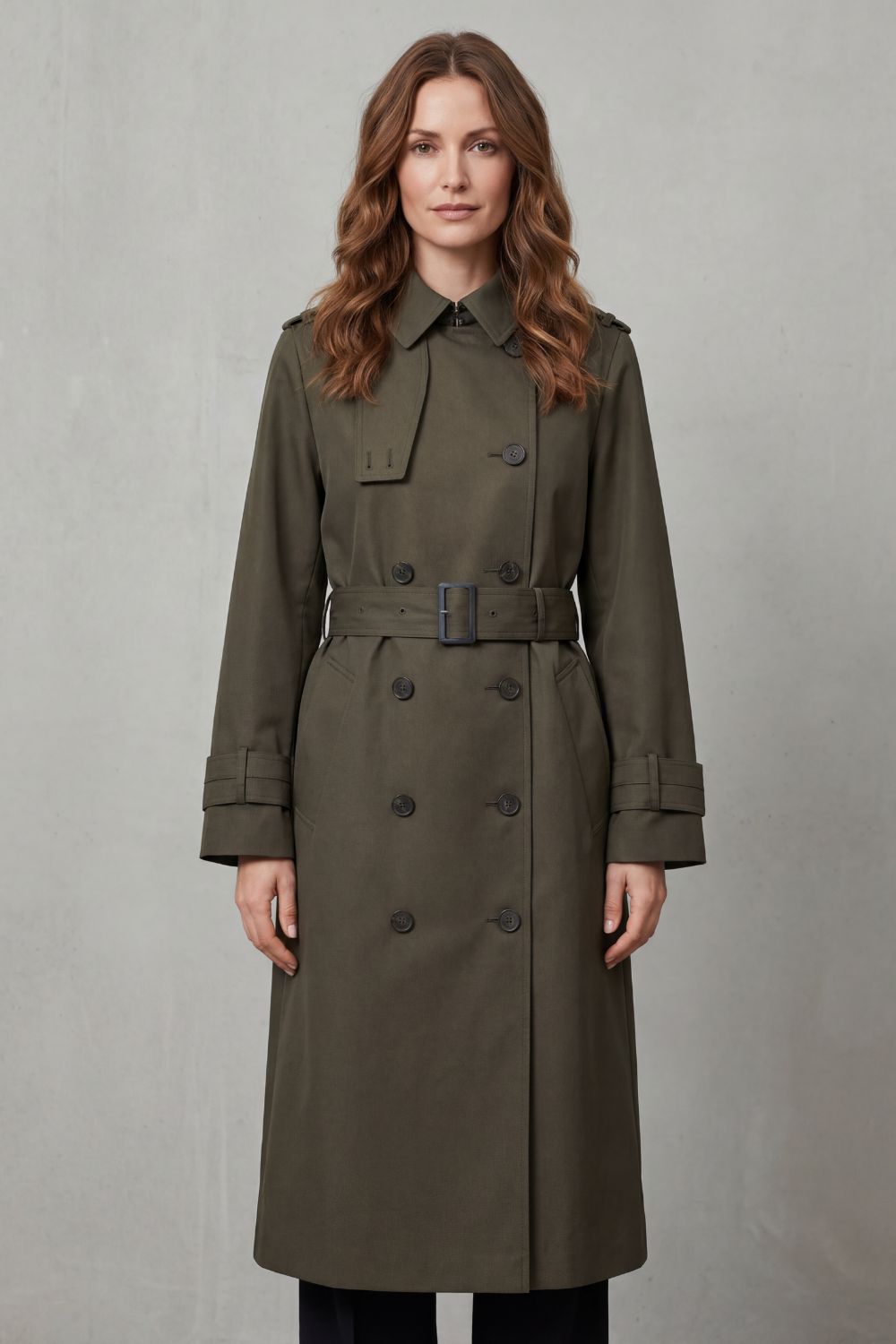 Women's Double-Breasted Trench Coat — Belted Classic Fit 7