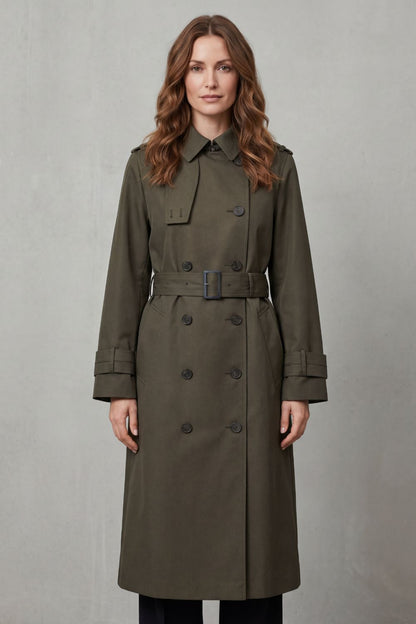 Women's Double-Breasted Trench Coat — Belted Classic Fit 7