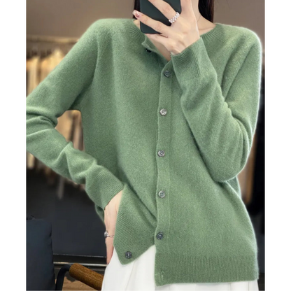 Merino Wool Cardigan — Women's Elegant O-Neck Knit 13