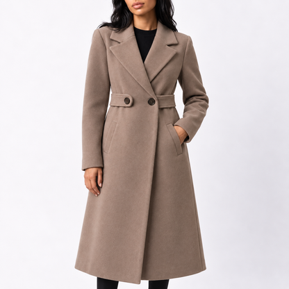 Women's Long Belted Wool-Look Winter Coat — Wide Lapels 4