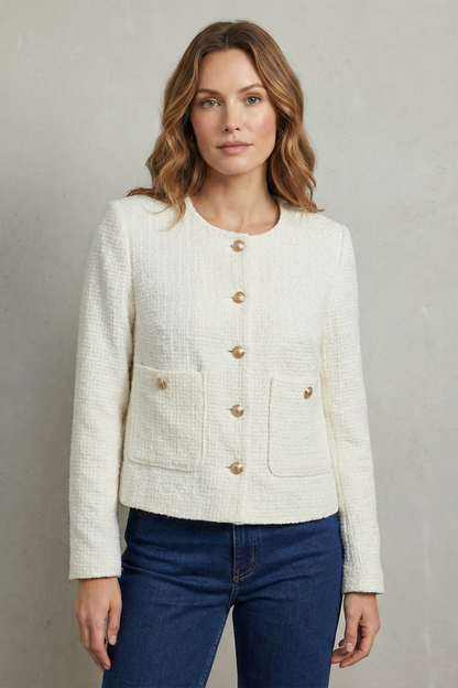 Women's Cropped Blazer — Round Neck & Gold Buttons 6