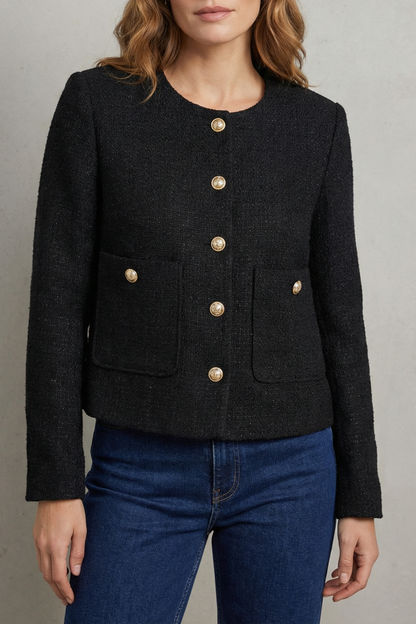 Women's Cropped Blazer — Round Neck & Gold Buttons 4