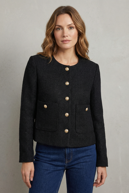 Women's Cropped Blazer — Round Neck & Gold Buttons 1