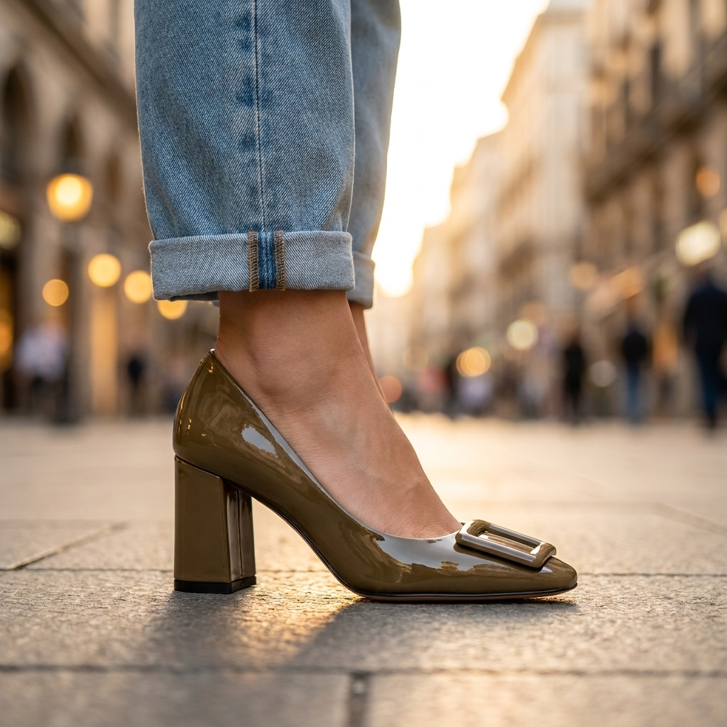 Block Heel Pumps — Square Buckle & Patent Finish Heels 5