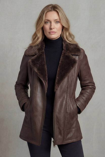 Brown Vegan Leather Jacket — Shearling Collar & Warm Lining 4