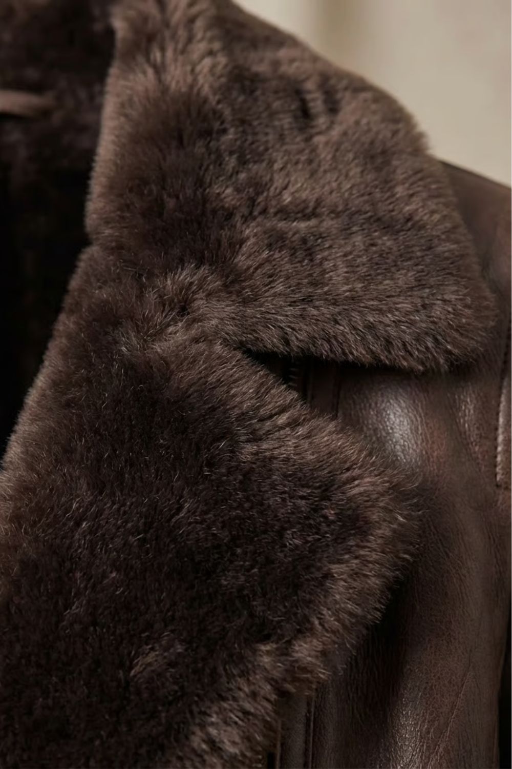 Brown Vegan Leather Jacket — Shearling Collar & Warm Lining 5