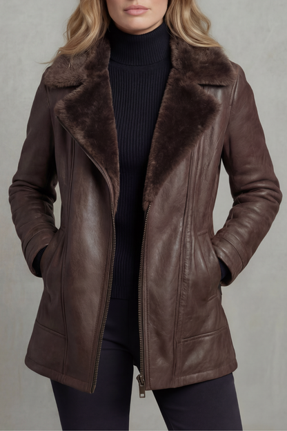 Brown Vegan Leather Jacket — Shearling Collar & Warm Lining 1