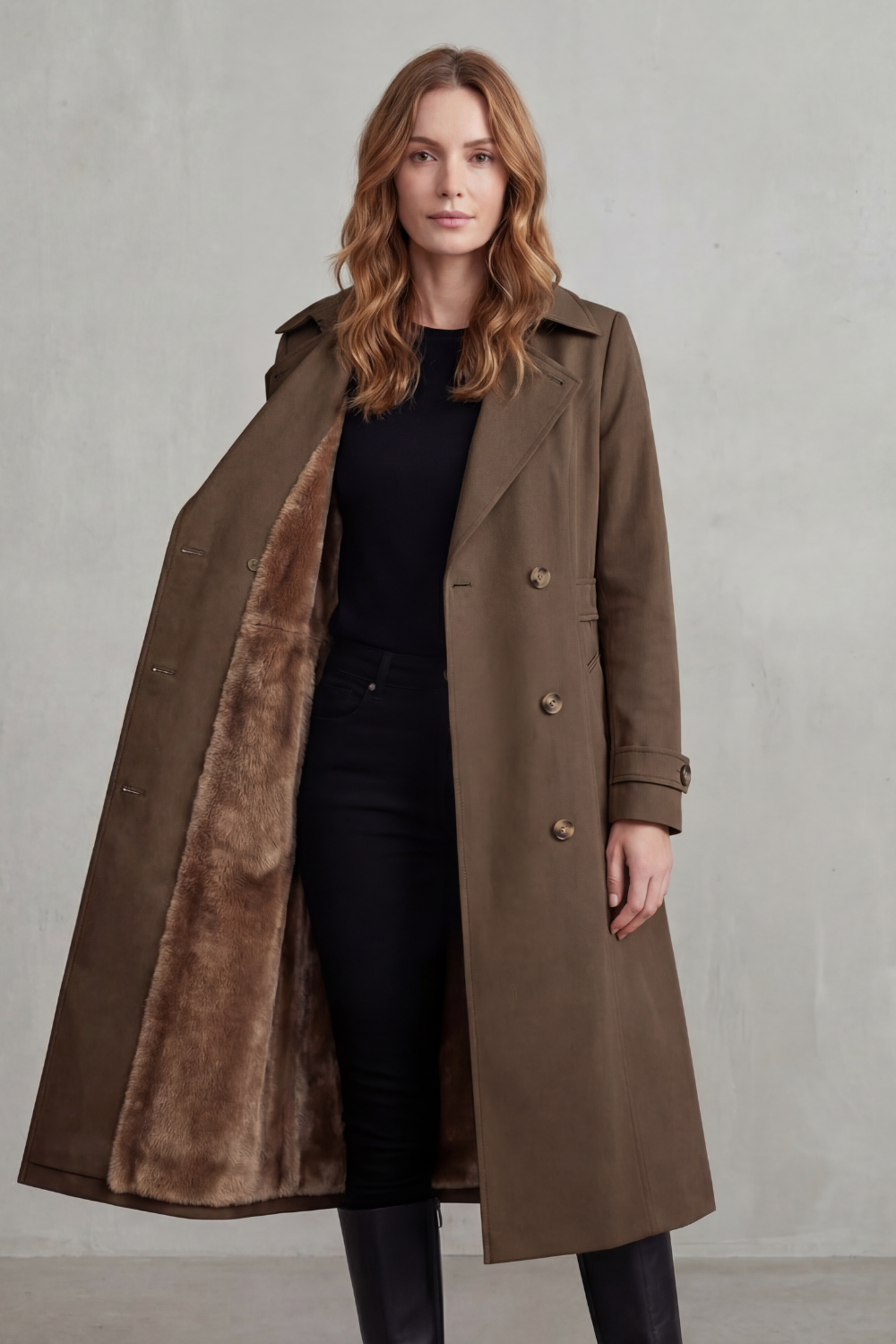 Women's Double-Breasted Winter Coat with Faux Fur Lining 12