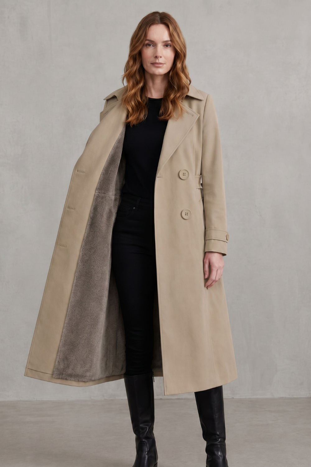 Women's Double-Breasted Winter Coat with Faux Fur Lining 10