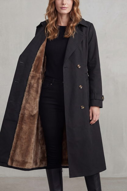 Women's Double-Breasted Winter Coat with Faux Fur Lining 7