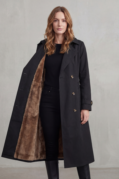 Women's Double-Breasted Winter Coat with Faux Fur Lining 8