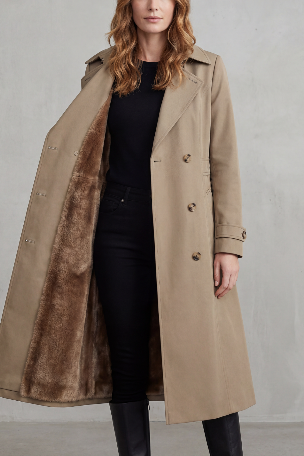 Women's Double-Breasted Winter Coat with Faux Fur Lining 1
