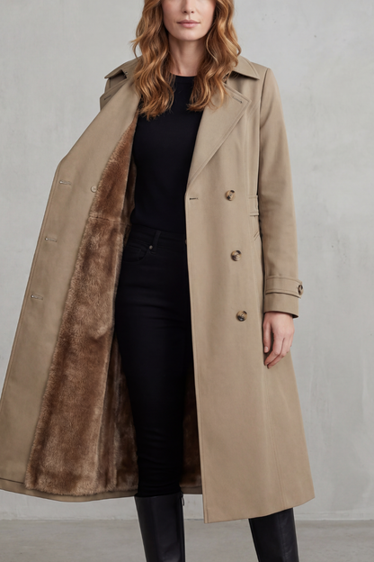 Women's Double-Breasted Winter Coat with Faux Fur Lining 1