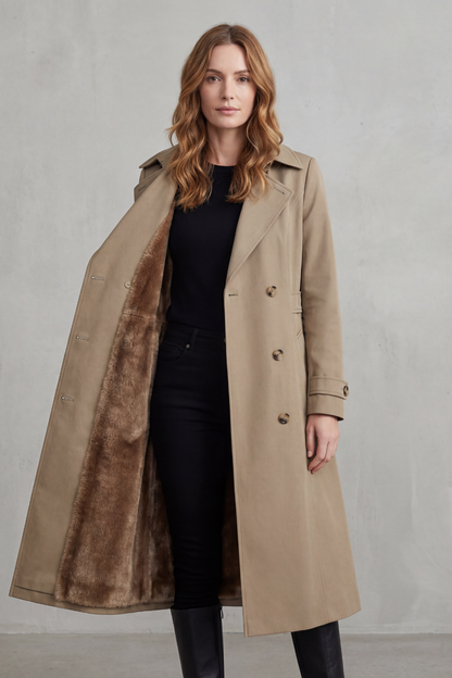 Women's Double-Breasted Winter Coat with Faux Fur Lining 2