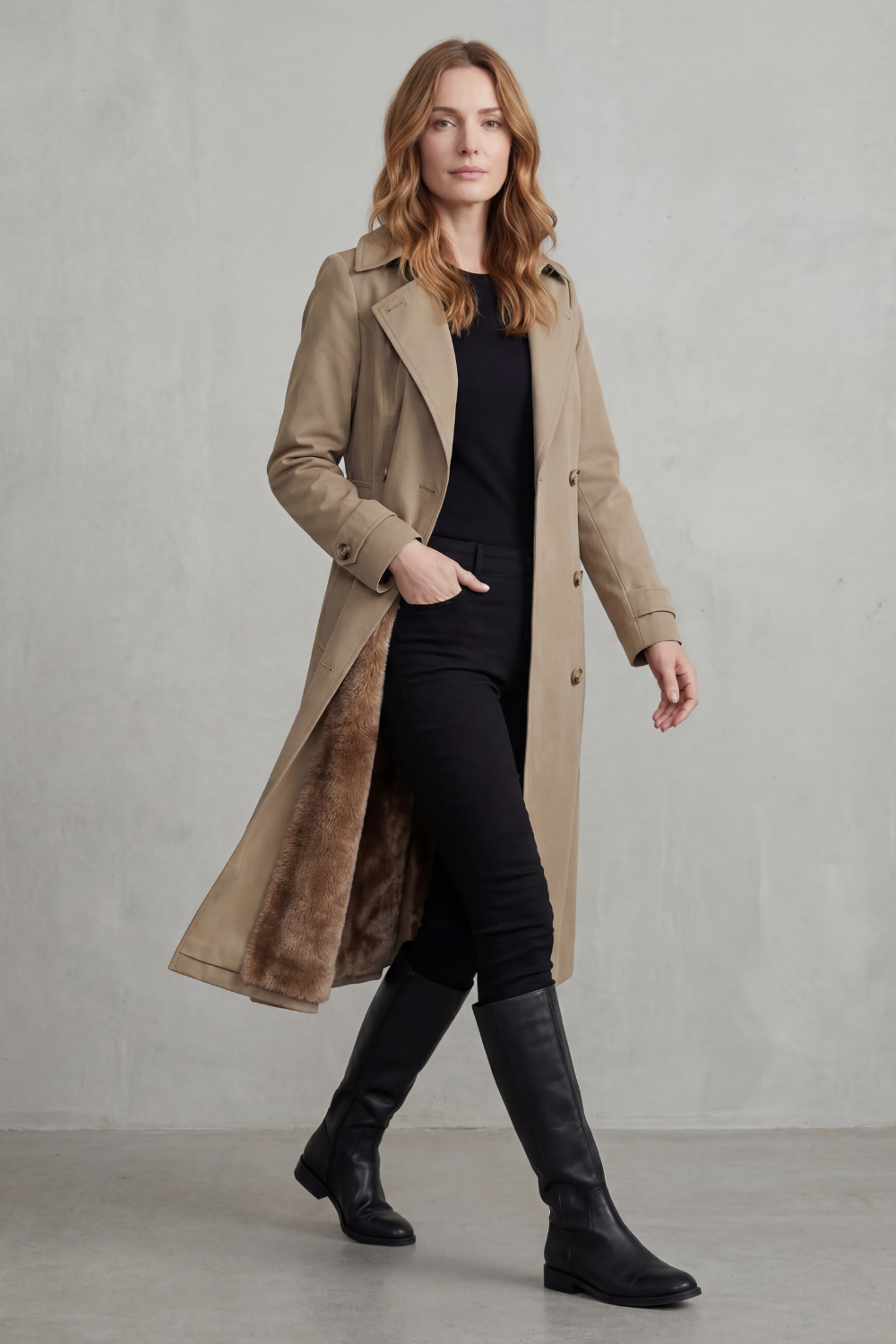 Women's Double-Breasted Winter Coat with Faux Fur Lining 3