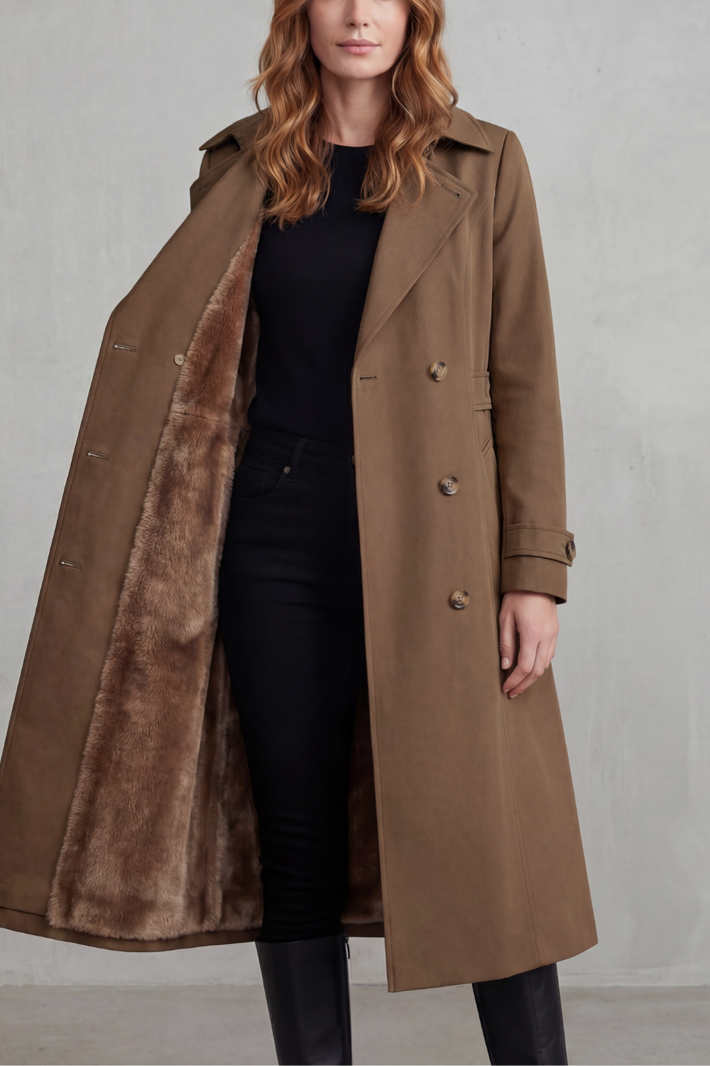 Women's Double-Breasted Winter Coat with Faux Fur Lining 5