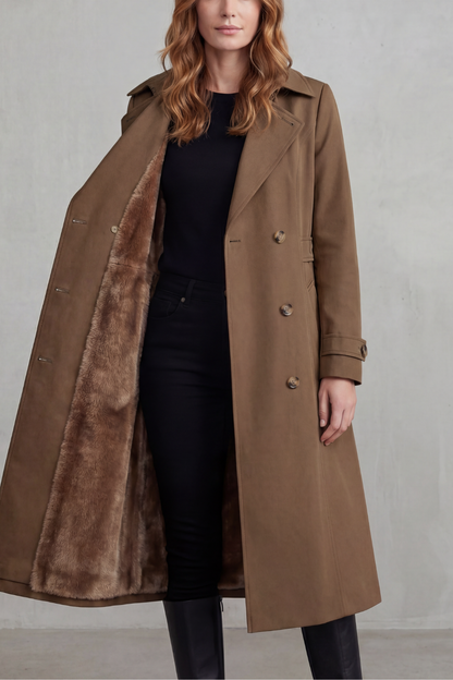 Women's Double-Breasted Winter Coat with Faux Fur Lining 5