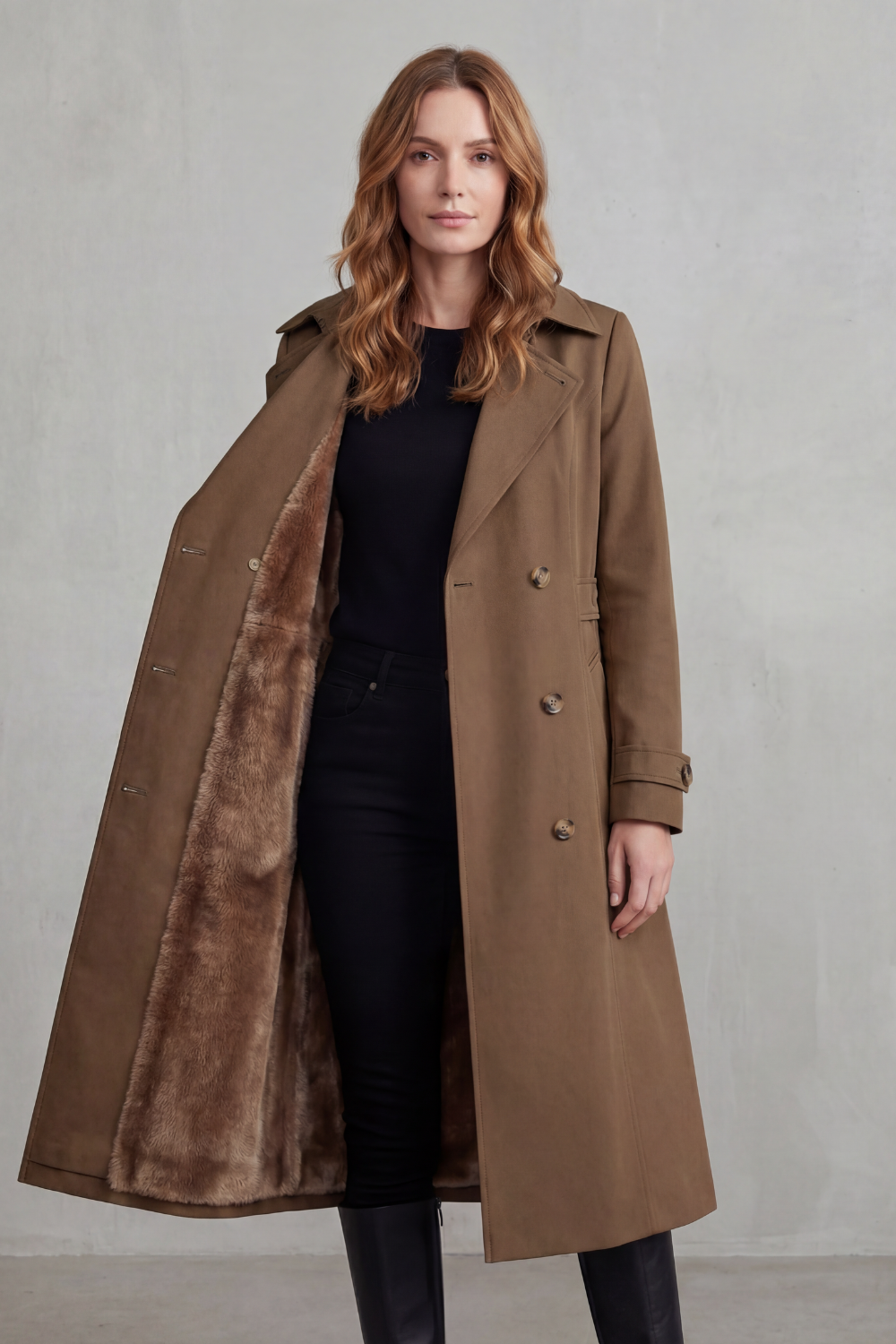 Women's Double-Breasted Winter Coat with Faux Fur Lining 6