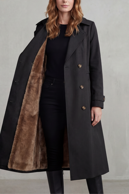 Women's Double-Breasted Winter Coat with Faux Fur Lining 13