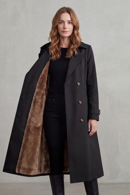 Women's Double-Breasted Winter Coat with Faux Fur Lining 14