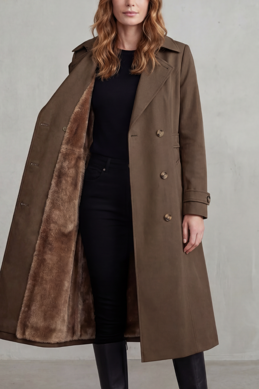 Women's Double-Breasted Winter Coat with Faux Fur Lining 11