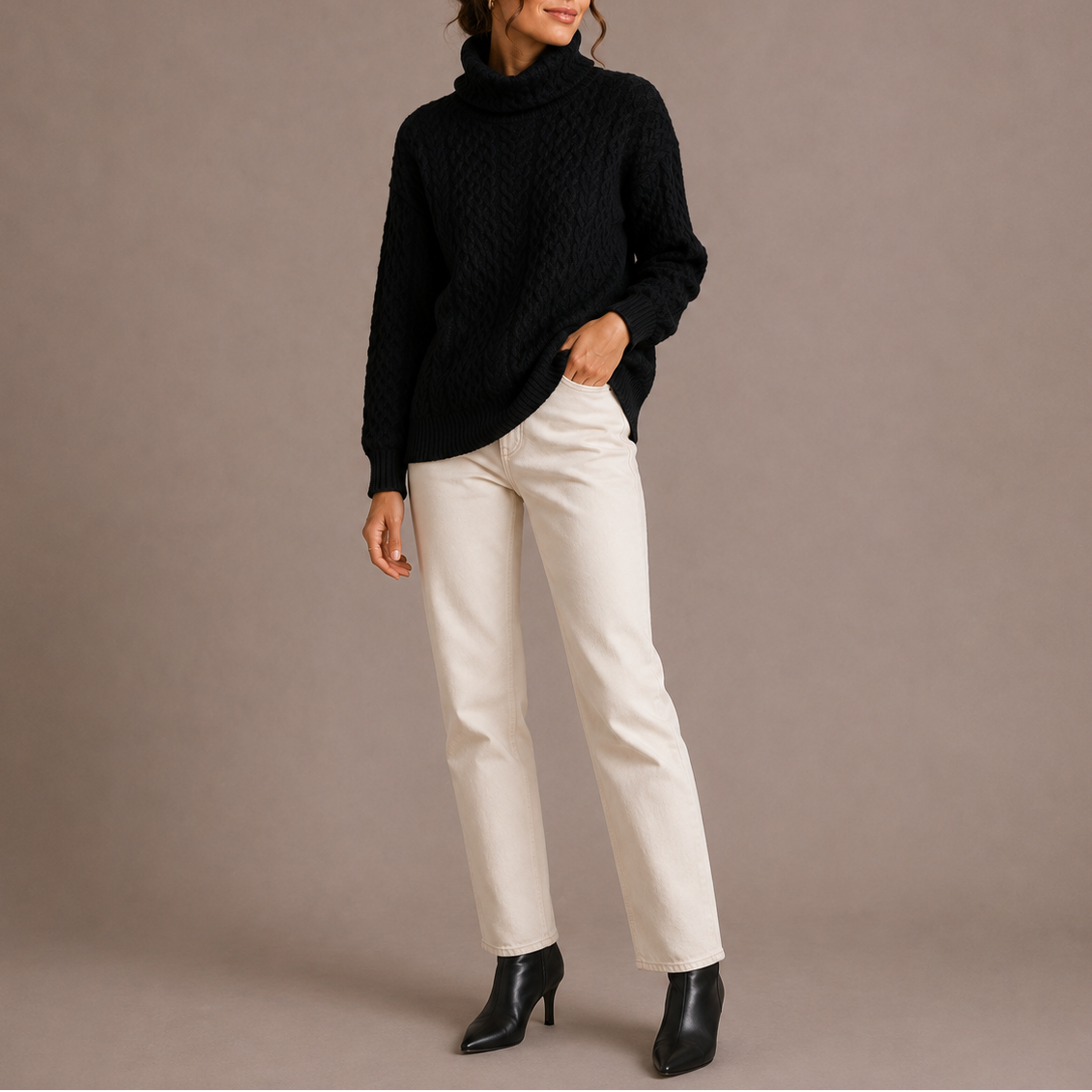Cable Knit Turtleneck Sweater – Chunky Women's Winter Jumper 3